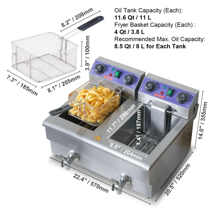 VEVOR Countertop Dual Deep Fryer