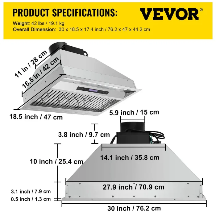 VEVOR 900CFM 4-Speed Range Hood