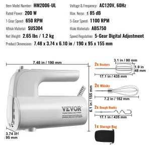 200W 5-Speed Hand Mixer